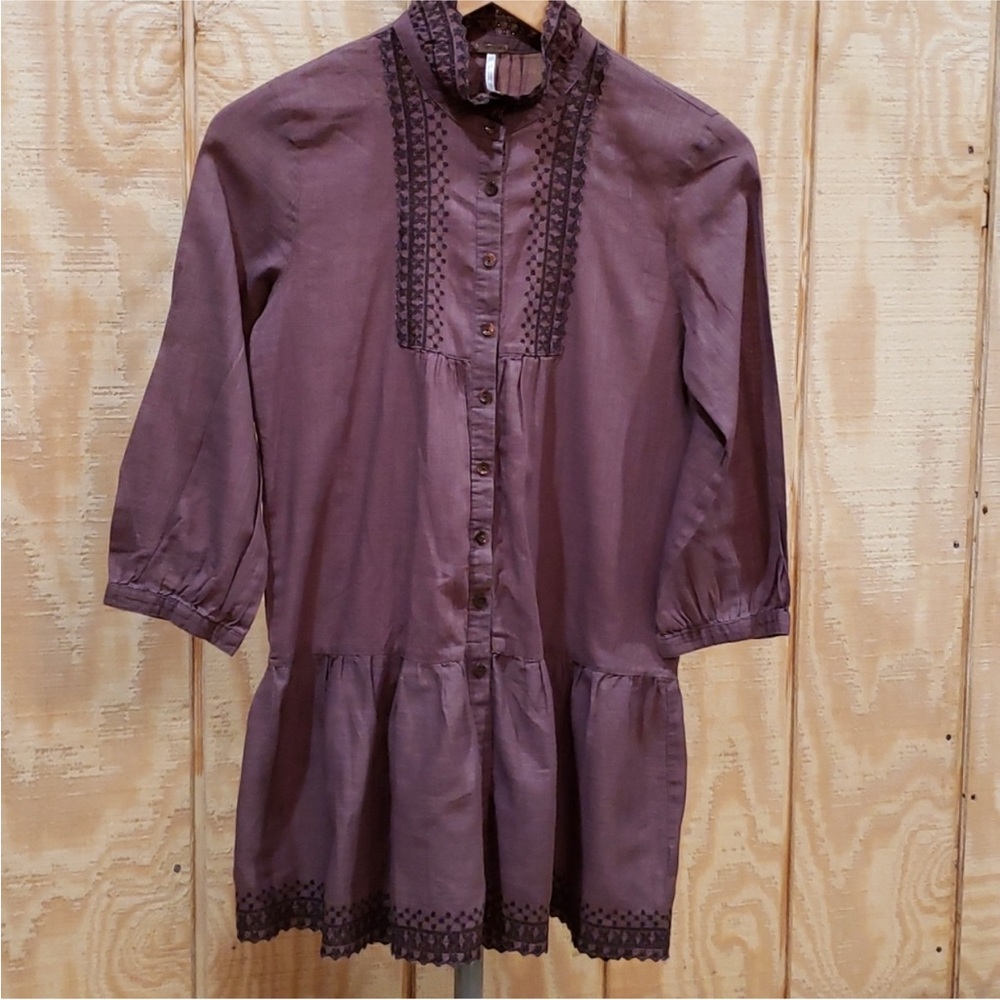 Free People Taupe Embroidered Tunic Size 4